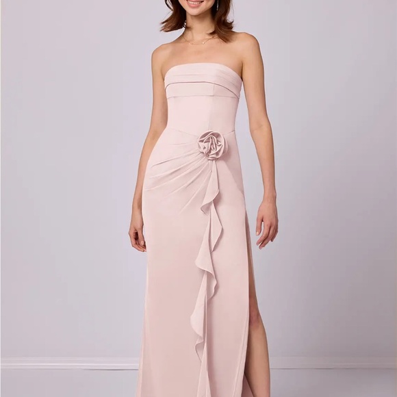 Azazie Strapless Blush Dress with Floral Detail - Picture 1 of 3